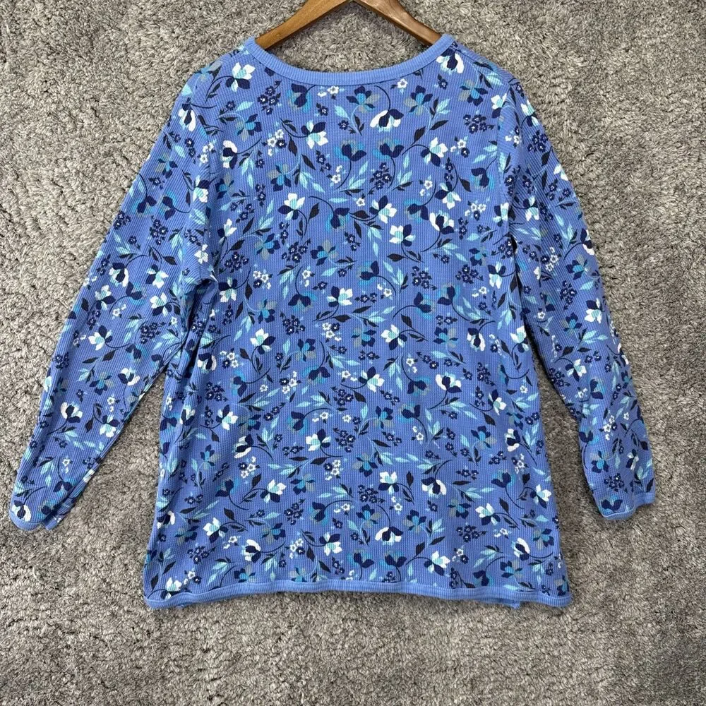 Woman Within 18/20 Waffle Knit Floral Long Sleeve Top Blue L - Picture 5 of 6